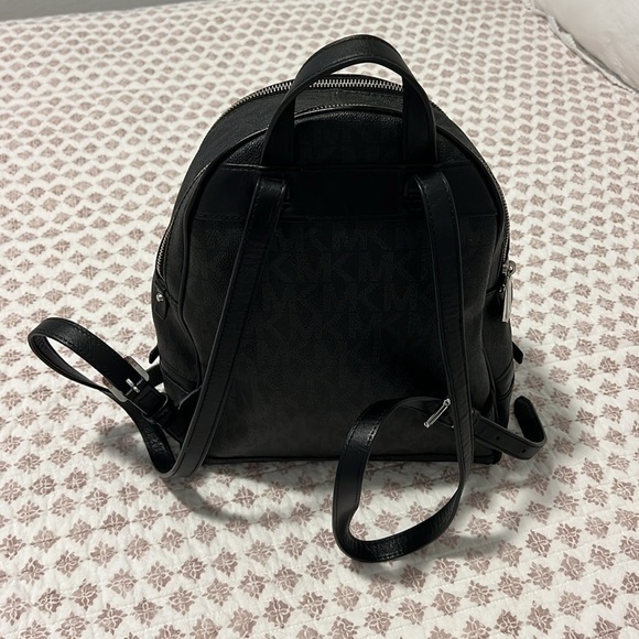 Michael Kors Rhea Medium Signature Backpack Handbag Black with Silver Hardware - Picture 10 of 17